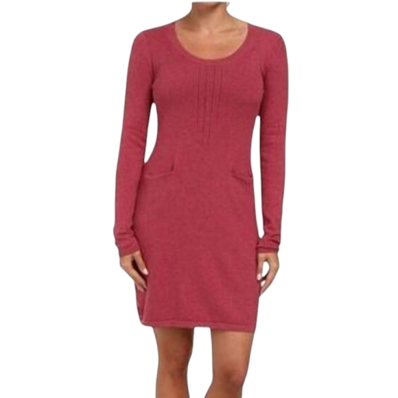 Lole Raspberry Pink Long Sleeve Upf 50 Cotton Blend Knit Midi Dress Size Medium - Picture 1 of 8